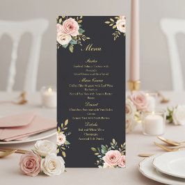 Elegant Black & Gold Roses Wedding Flat Menu