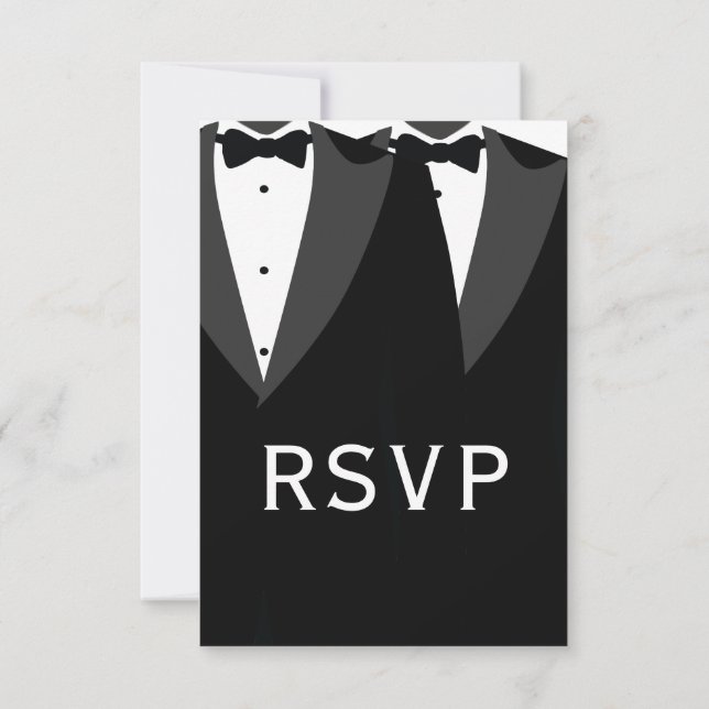 Elegant Black Tie Gay Wedding RSVP Card (Verso)