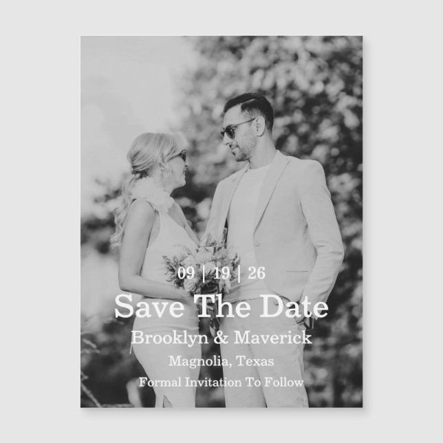 Elegant Black & White Save The Date Photo Magnetic (Frente)