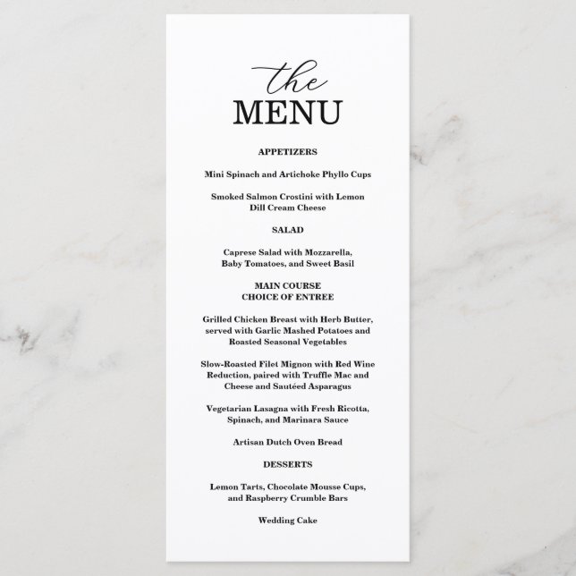 Elegant Black & White Wedding Menu (Frente)