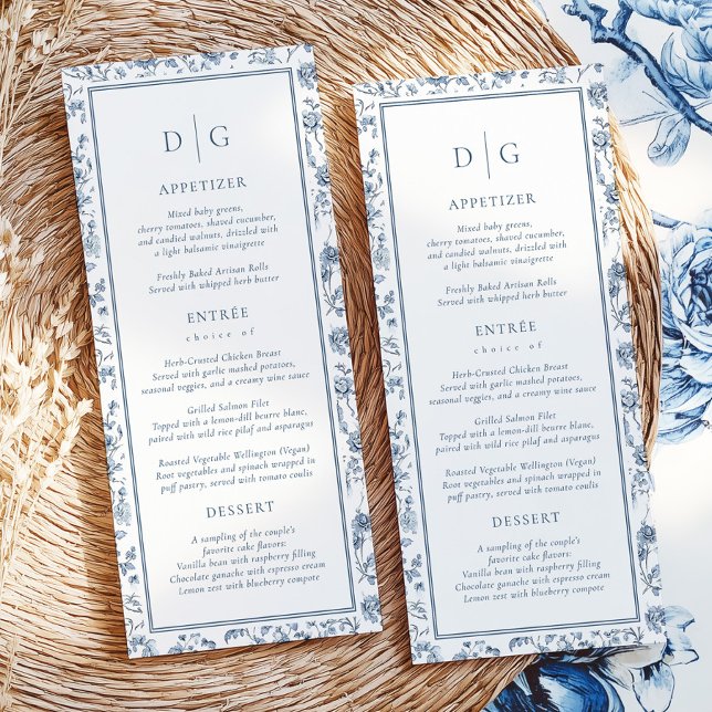 Elegant Blue Chinoiserie Wedding Menu (Criador carregado)