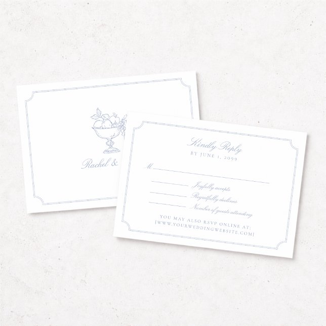 Elegant Blue Double Frame Wedding RSVP Card (Criador carregado)