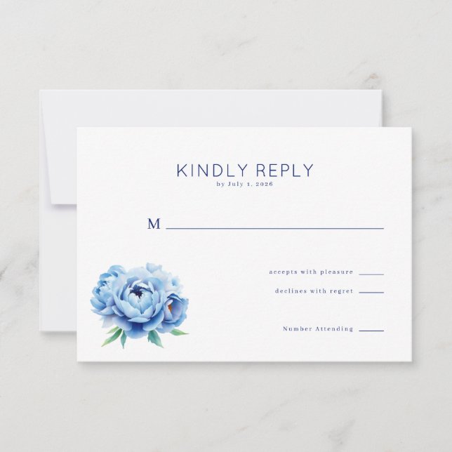 Elegant Blue Floral RSVP Card (Frente)