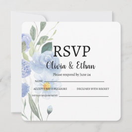 Elegant Blue Floral Wedding RSVP Card