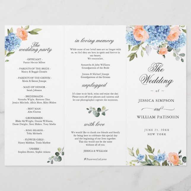 Elegant Blue Hydrangea Wedemony Program (Frente)