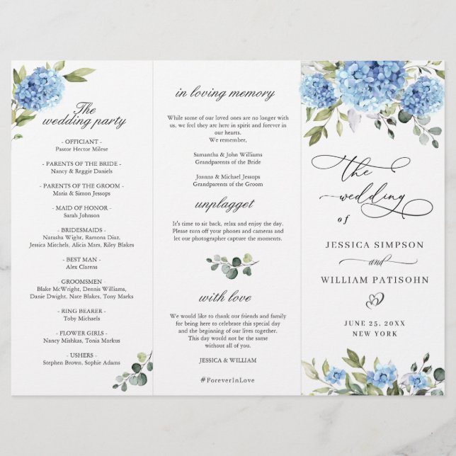 Elegant Blue Hydrangea Wedemony Program (Frente)