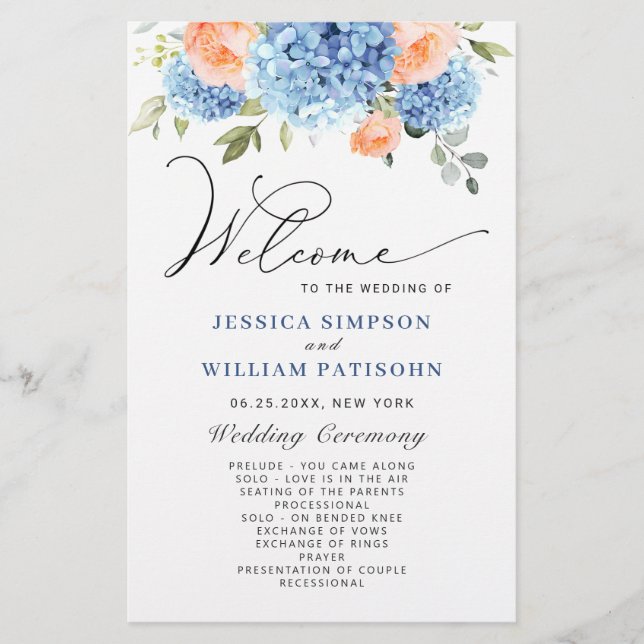 Elegant Blue Hydrangea Wedemony Program (Frente)