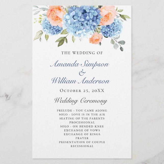 Elegant Blue Hydrangea Wedemony Program (Frente)