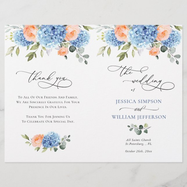 Elegant Blue Hydrangea Wedemony Program (Frente)