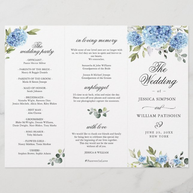 Elegant Blue Hydrangea Wedemony Program (Frente)