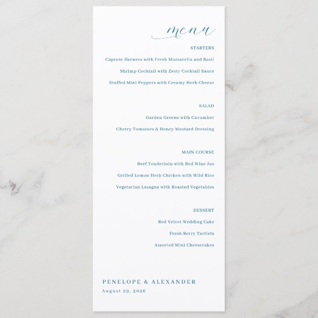 Elegant Blue Minimalist Menu (Frente)