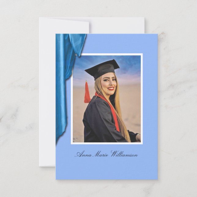 Elegant Blue Satin Grad Party Invite Enclosure (Frente)