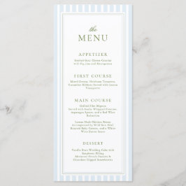 Elegant Blue Stripes Bridal Shower Menu