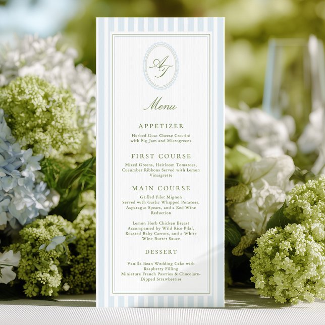 Elegant Blue Stripes Wedding Menu (Criador carregado)
