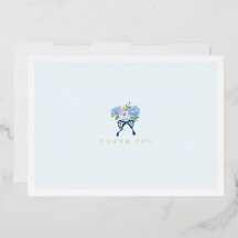 Elegant Blue Watercolor Floral Gold Foil Note Card