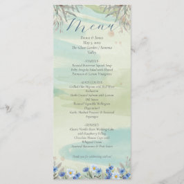 Elegant Blue Wildflower Frame Wedding Menu Card