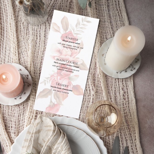 Elegant Blush Floral Wedding Menu Card (Criador carregado)