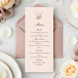 Elegant Blush Pink Gold Roses Wedding Flat Menu