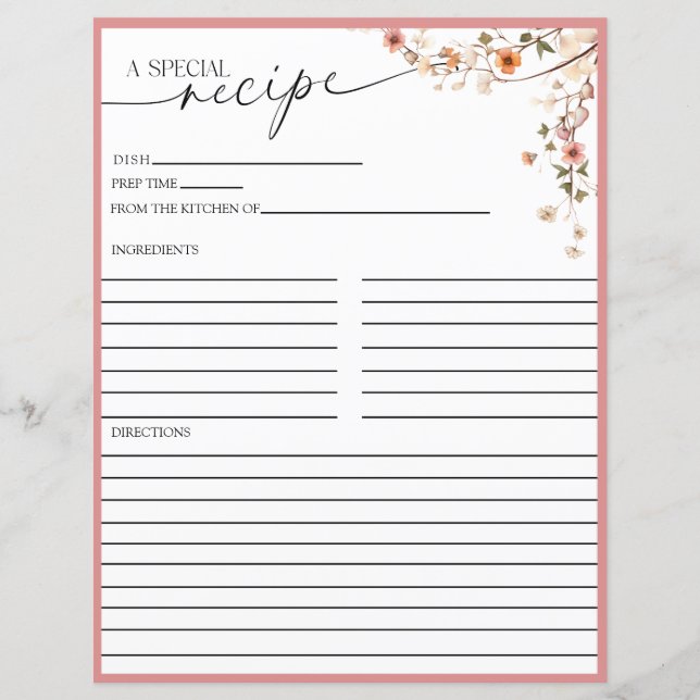 Elegant Boho Wildflower | Cartões de receita (Frente)