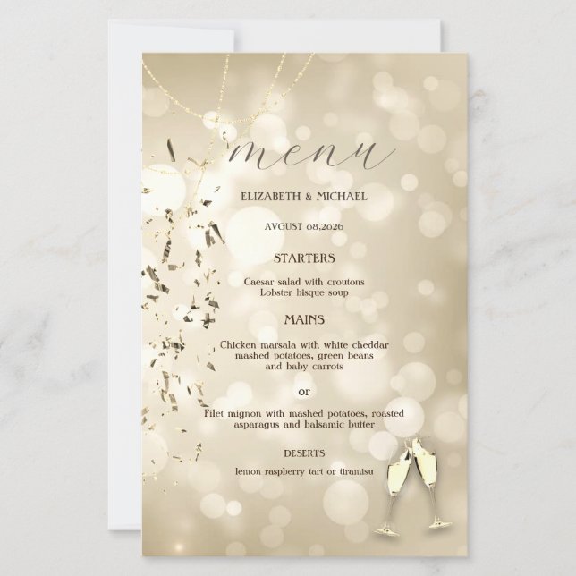 Elegant Bokeh,Confetti Wine Glasses Wedding (Frente)