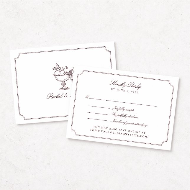Elegant Burgundy Double Frame Wedding RSVP Card (Criador carregado)