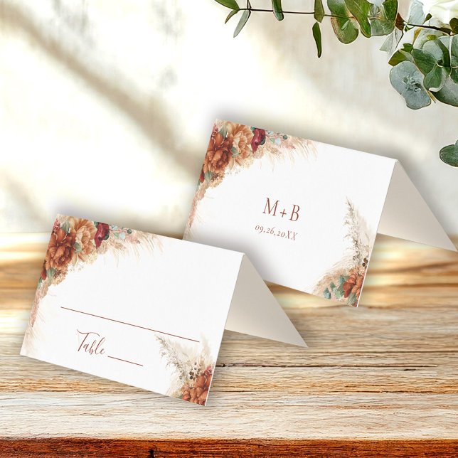 Elegant Calligraphy Floral Boho Wedding Place Card (Criador carregado)