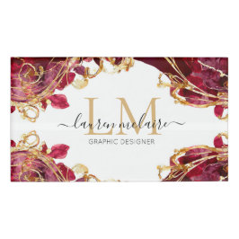 Elegant Cherry Red & Gold Monogram Script
