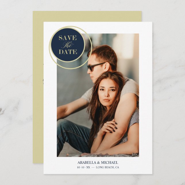 Elegant Chic Navy Gold Photo Sophisticated Wedding (Frente/Verso)