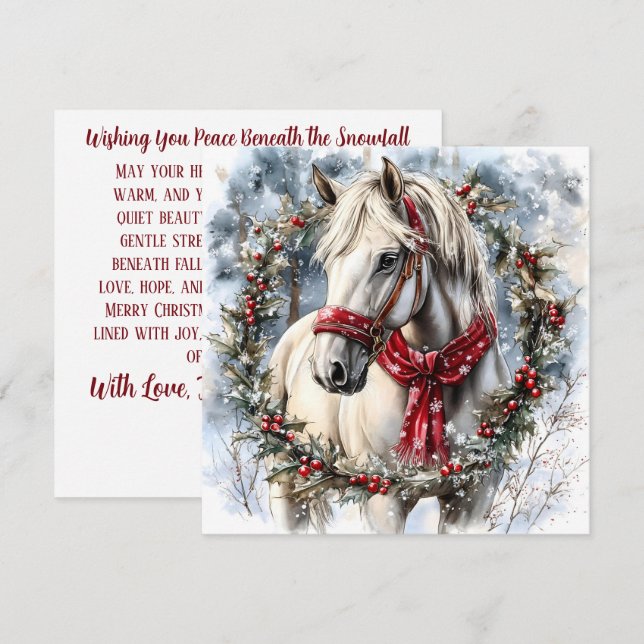 Elegant Christmas Horse with Winter Wreath Custom (Frente/Verso)