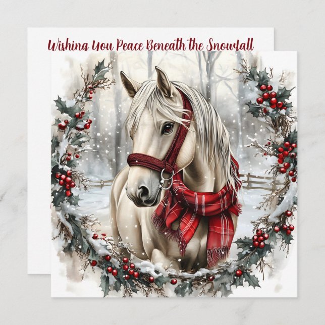 Elegant Christmas Horse with Winter Wreath Custom (Frente/Verso)