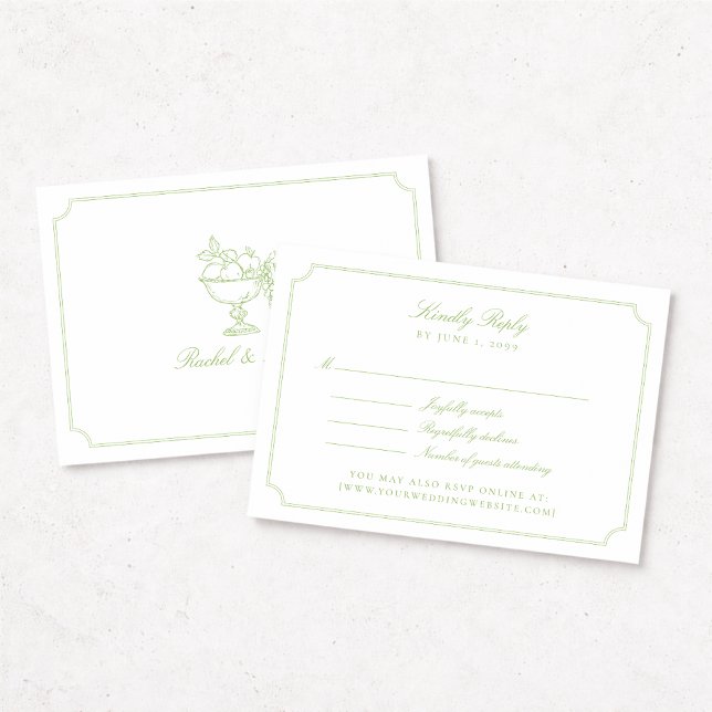 Elegant Citrus Green Double Frame Wedding RSVP Car (Criador carregado)