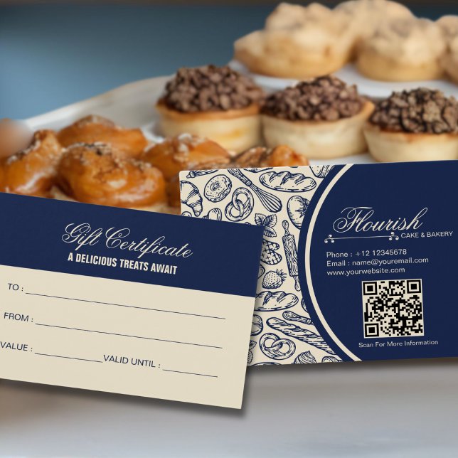 Elegant Classic Navy Blue Cake Bakery Gift Card (Criador carregado)