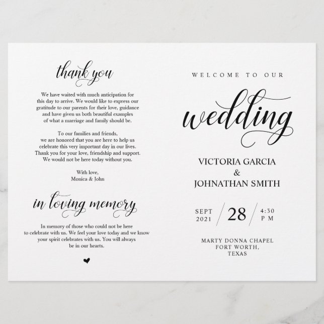 Elegant Classy Wedding Ceremony Foldable Program (Frente)