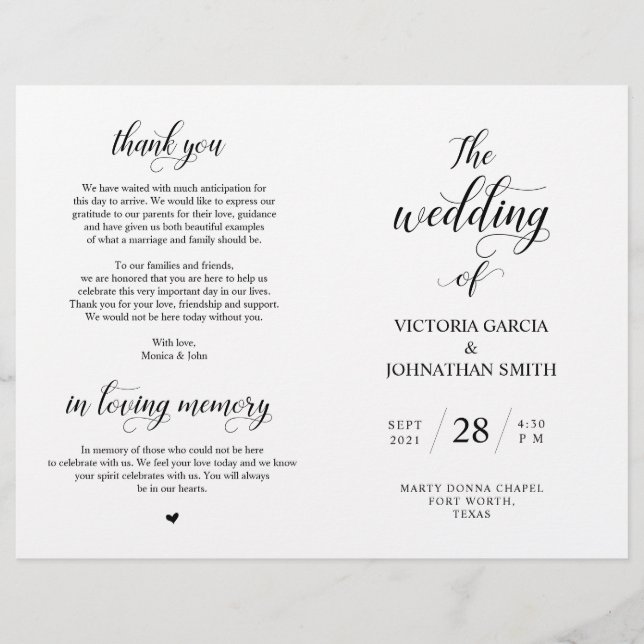 Elegant Classy Wedding Ceremony Foldable Program (Frente)