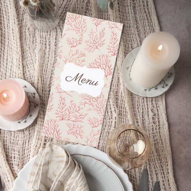 Elegant Coral Reef Wedding Menu Card (Criador carregado)