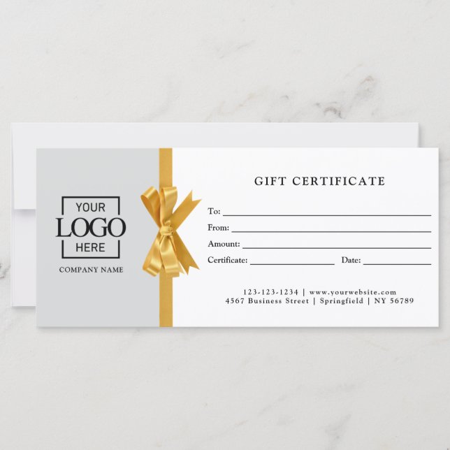 Elegant Custom Gray Business Gift Certificate (Frente)