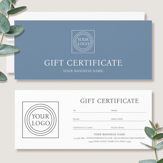 Elegant Custom Logo Blue Gift Certificate Voucher (Criador carregado)