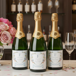 Elegant Dusty Blue Pastel Wildflower Crest Wedding