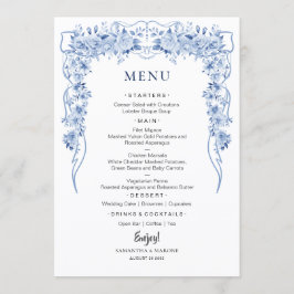 Elegant Dusty Blue Roses Bow Wedding Menu 