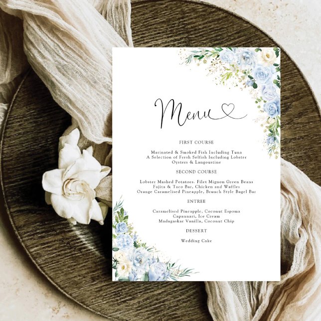 Elegant Dusty Blue Wedding Menu (Criador carregado)
