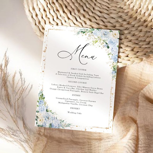 Elegant Dusty Blue Wedding Menu (Criador carregado)