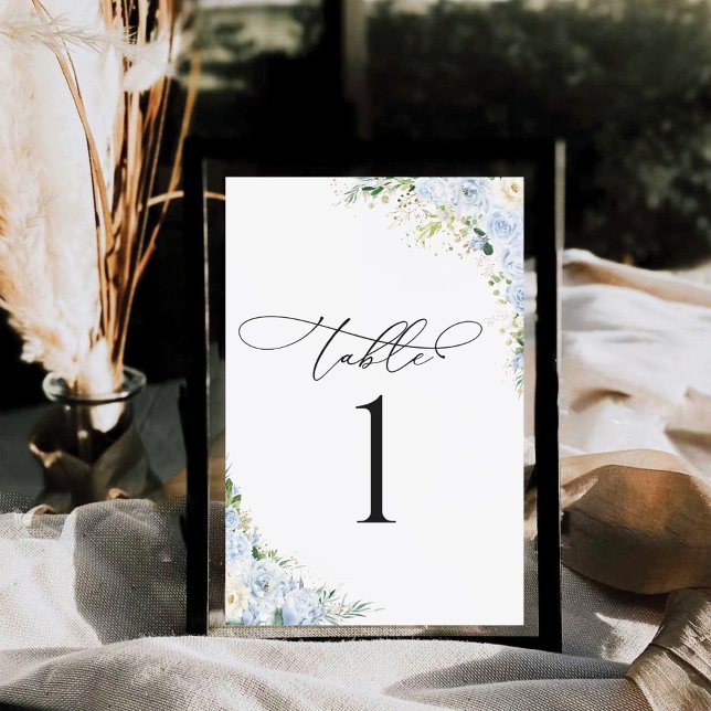 Elegant Dusty Blue Wedding Table Number Card (Criador carregado)