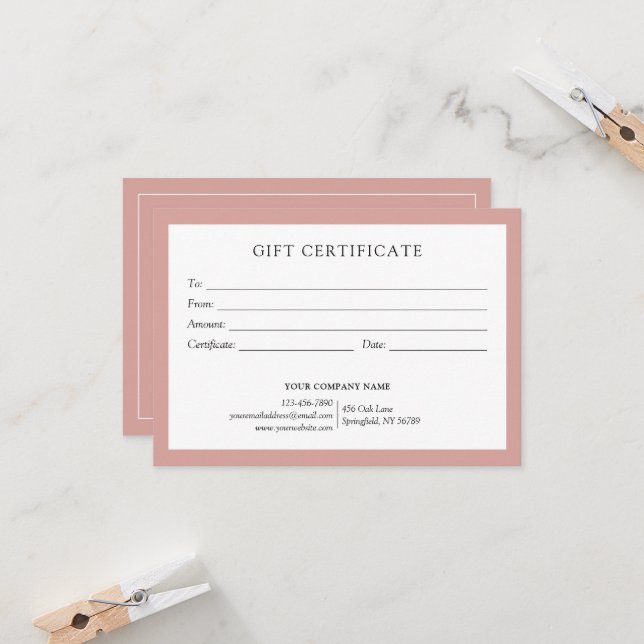 Elegant Dusty Rose Business Gift Certificate Logo (Frente/Verso In Situ)