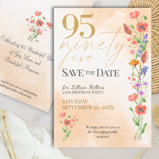 Elegant Floral 95th Birthday - 95 Save The Date