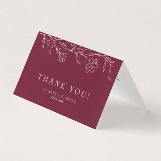 Elegant Floral Burgundy Wedding Folded Thank You
