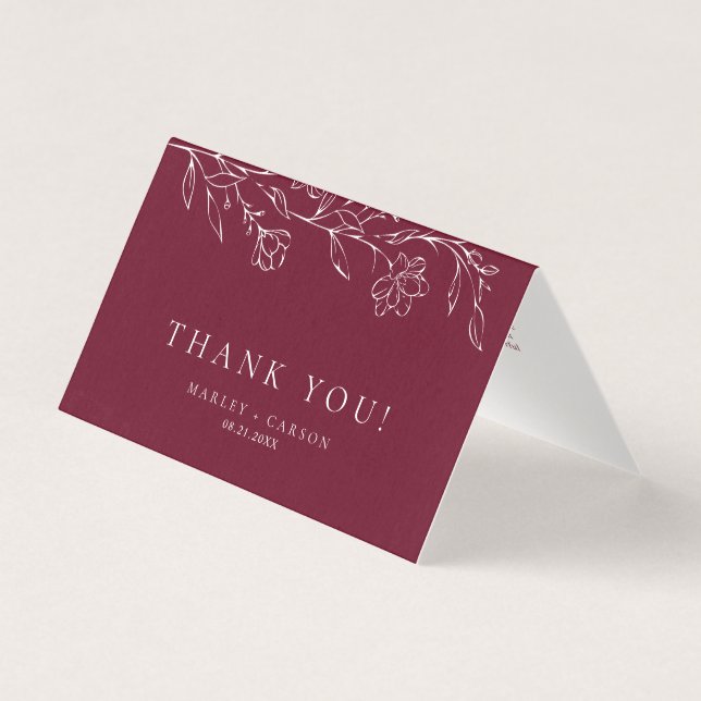 Elegant Floral Burgundy Wedding Folded Thank You (Frente)