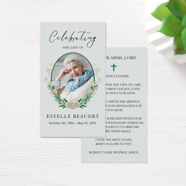 Elegant Floral Funeral Photo Sympathy Prayer Cards (Mesa)
