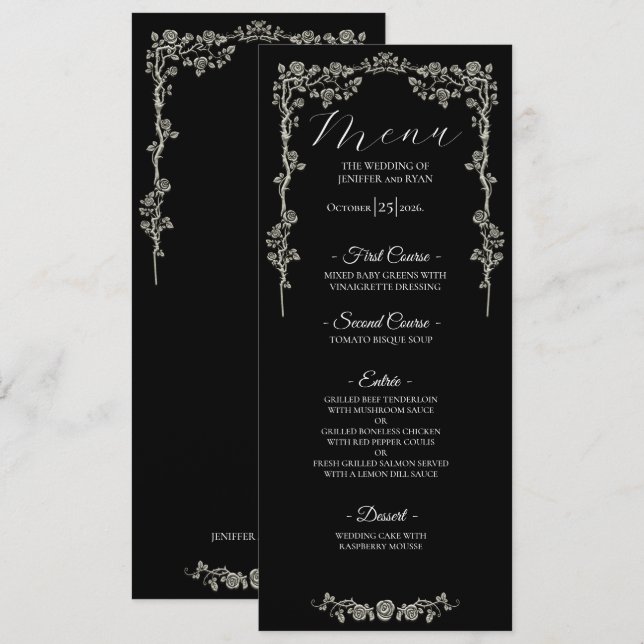 Elegant floral Gothic Wedding Menu (Frente/Verso)