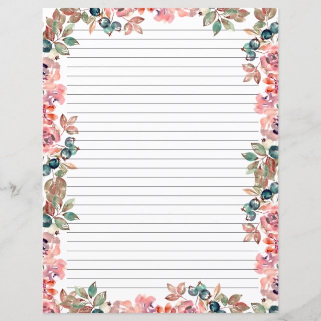 Elegant Floral Monogram Stationery Paper (Frente)