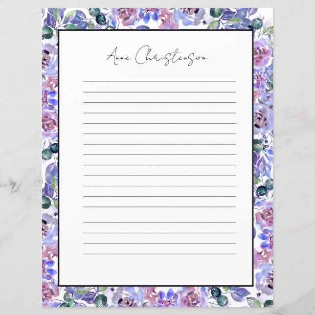 Elegant Floral Monogram Stationery Paper (Frente)